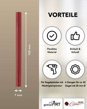 Siegelwachs (flexibel) für Pistole 7 mm, 6-er Pack Bordeaux Rot