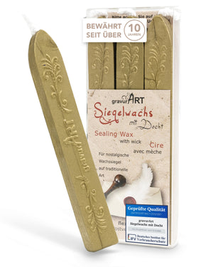 Siegelwachs (flexibel) mit Docht, 3-er Pack Brass