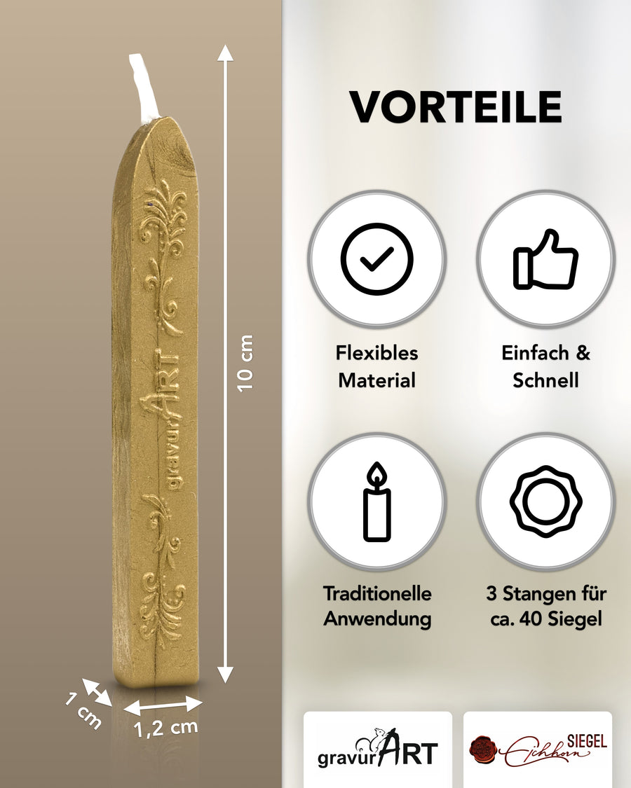 Siegelwachs (flexibel) mit Docht, 3-er Pack Brass