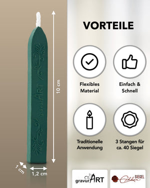 Siegelwachs (flexibel) mit Docht, 3-er Pack Dunkelgrün