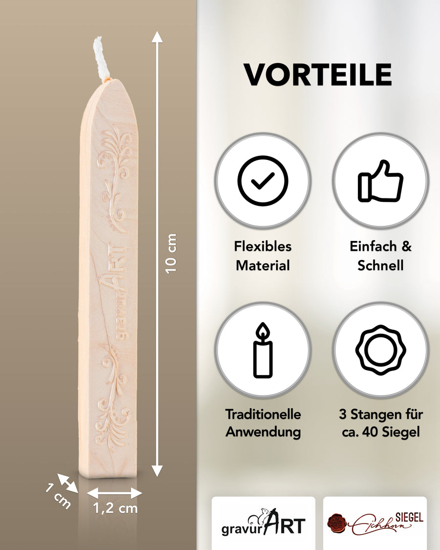 Siegelwachs (flexibel) mit Docht, 3-er Pack Elfenbein perlmutt