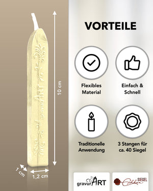 Siegelwachs (flexibel) mit Docht, 3-er Pack Gelb