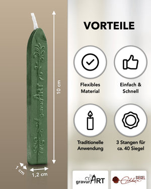 Siegelwachs (flexibel) mit Docht, 3-er Pack Grün perlmutt