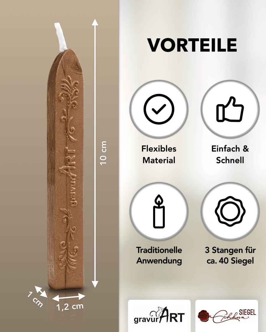 Siegelwachs (flexibel) mit Docht, 3-er Pack Kupfer