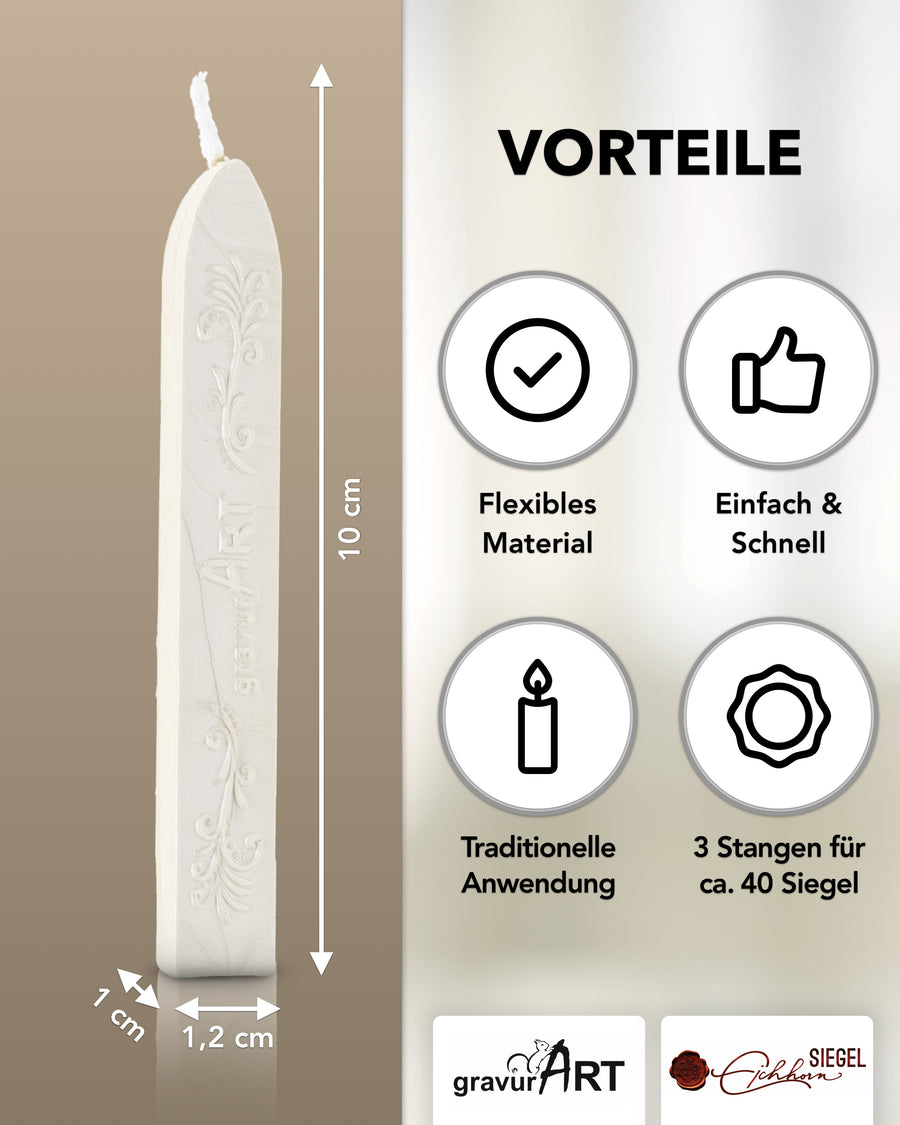 Siegelwachs (flexibel) mit Docht, 3-er Pack Weiß perlmutt