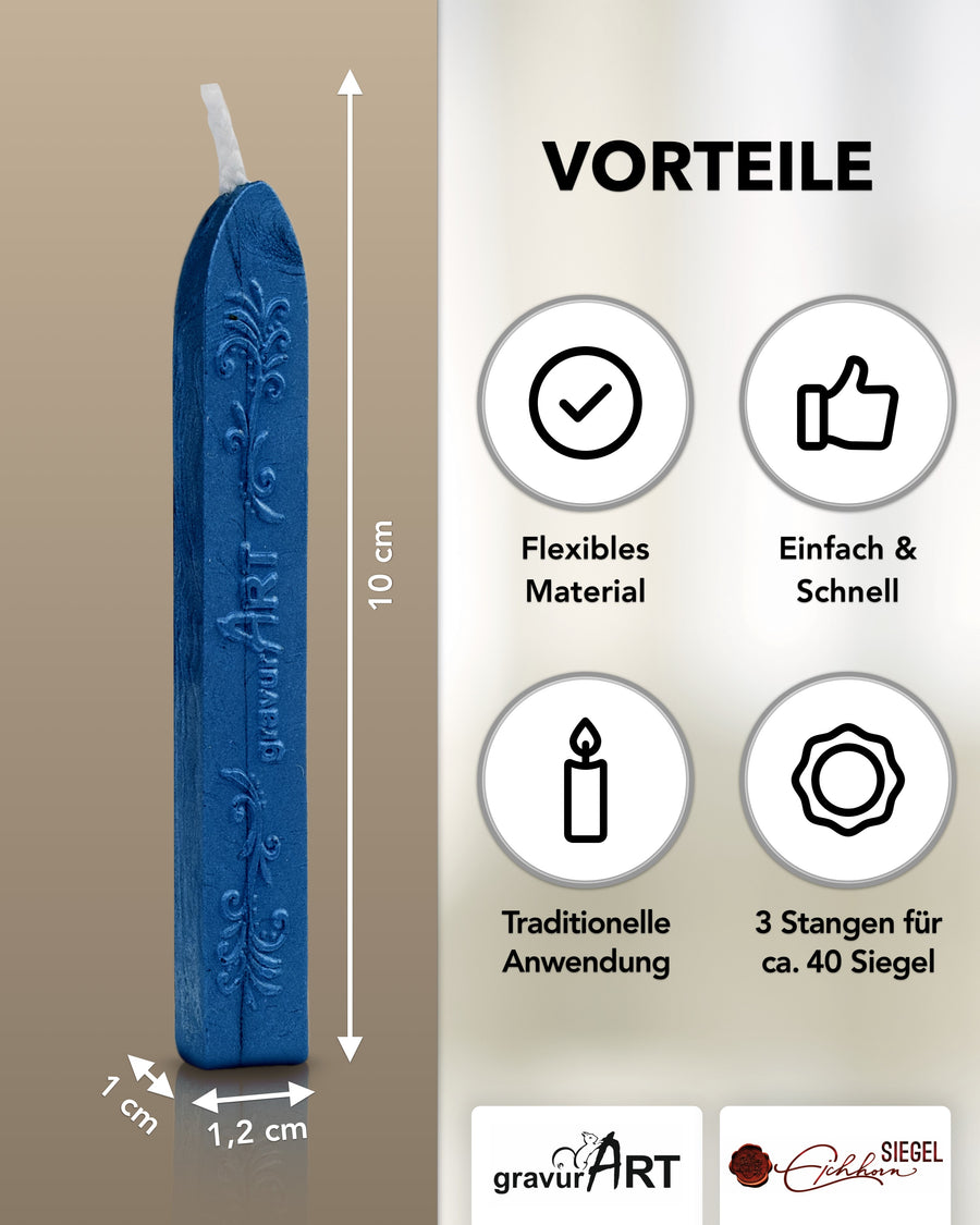 Siegelwachs (flexibel) mit Docht, 3-er Pack Saphir perlmutt