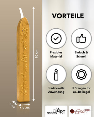 Siegelwachs (flexibel) mit Docht, 3-er Pack Sonnengold