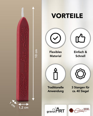 Siegelwachs (flexibel) mit Docht, 3-er Pack Vintage Rosé