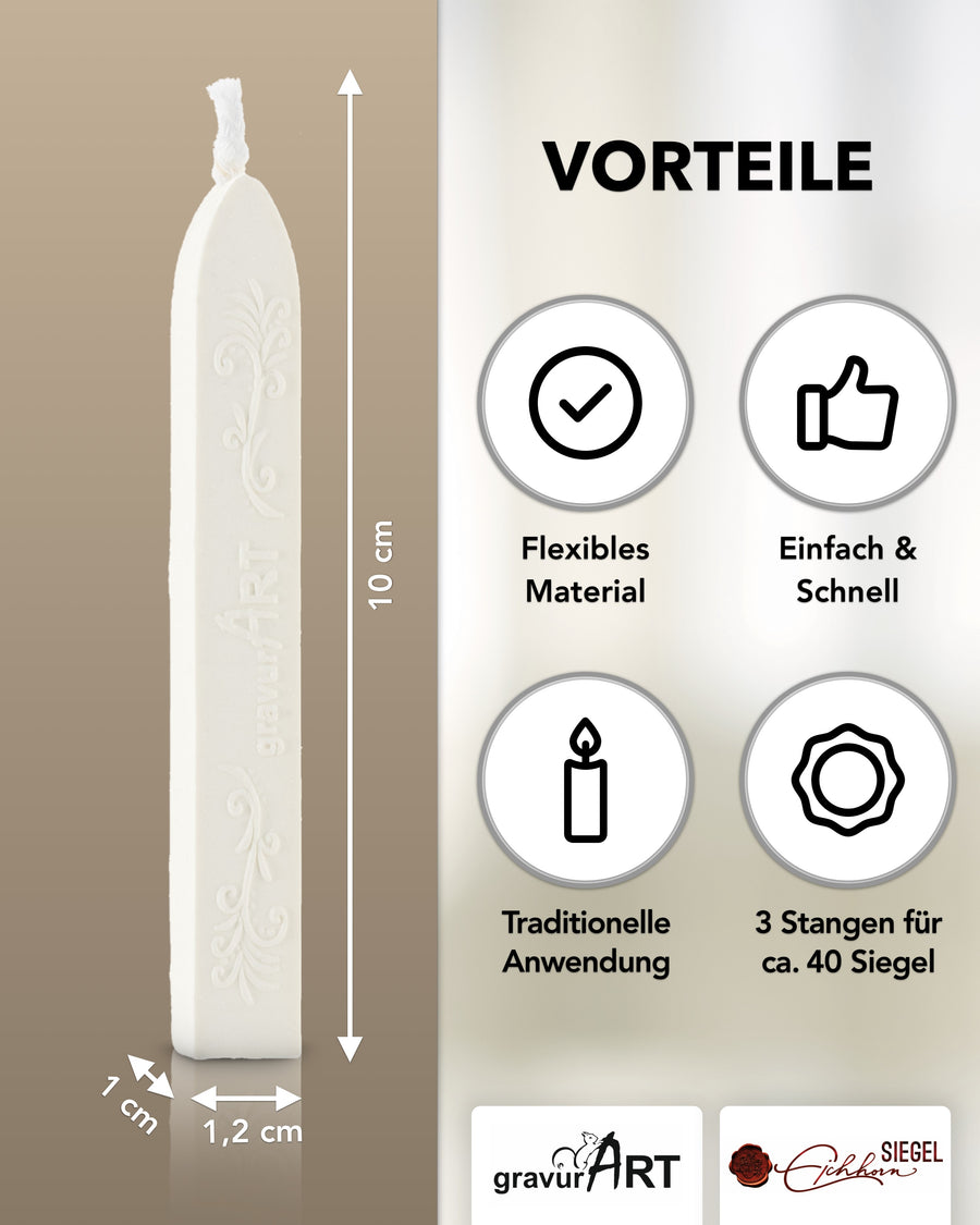 Siegelwachs (flexibel) mit Docht, 3-er Pack Weiß