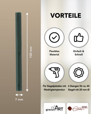 Siegelwachs (flexibel) für Pistole 7 mm, 6-er Pack Dunkelgrün