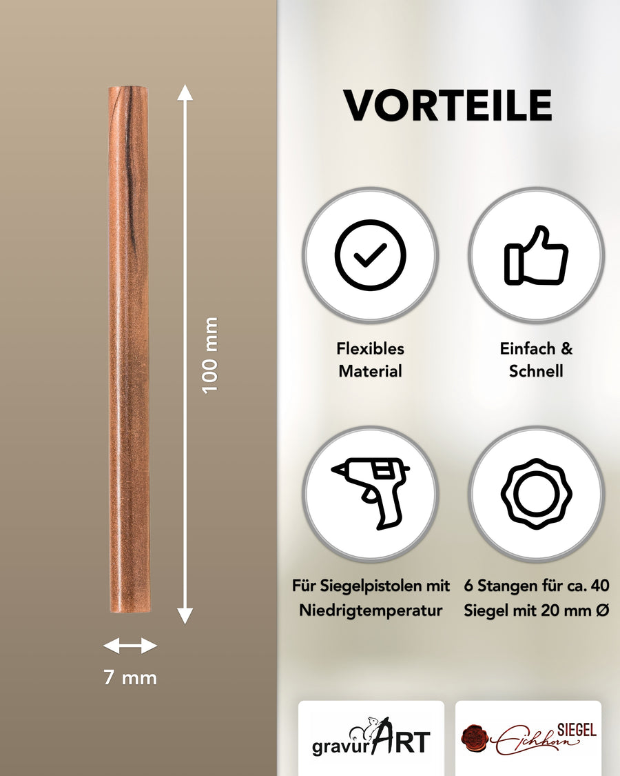 Siegelwachs (flexibel) für Pistole 7 mm, 6-er Pack Kupfer