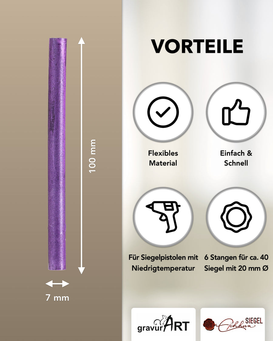 Siegelwachs (flexibel) für Pistole 7 mm, 6-er Pack Lila perlmutt