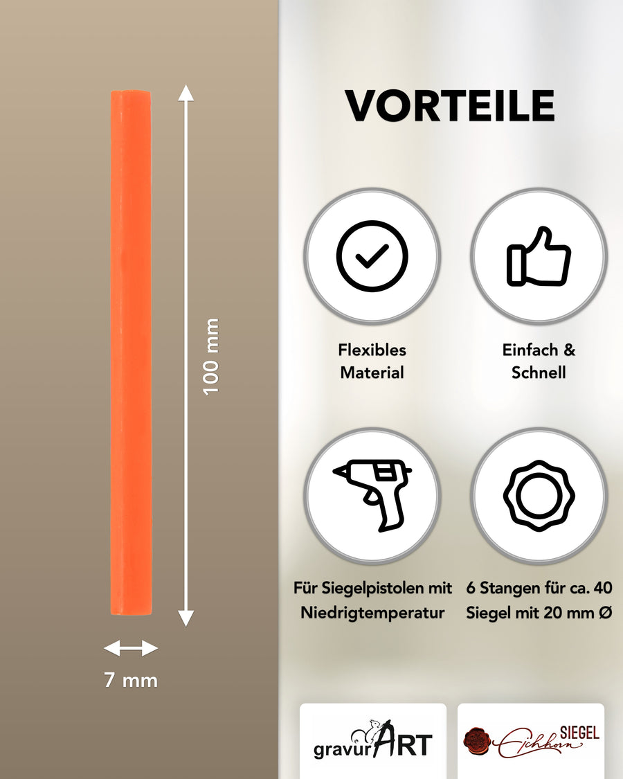 Siegelwachs (flexibel) für Pistole 7 mm, 6-er Pack Orange