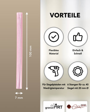 Siegelwachs (flexibel) für Pistole 7 mm, 6-er Pack Rosé perlmutt