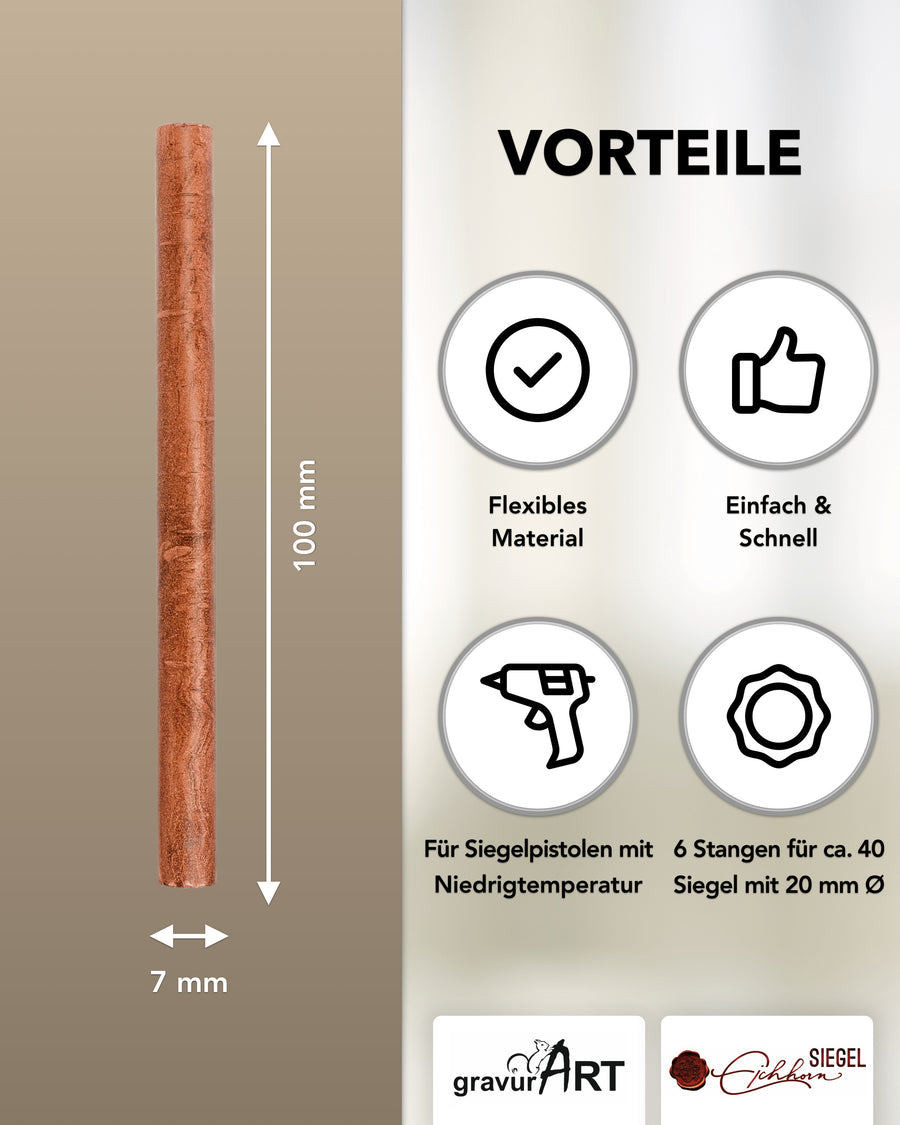 Siegelwachs (flexibel) für Pistole 7 mm, 6-er Pack Rubingold