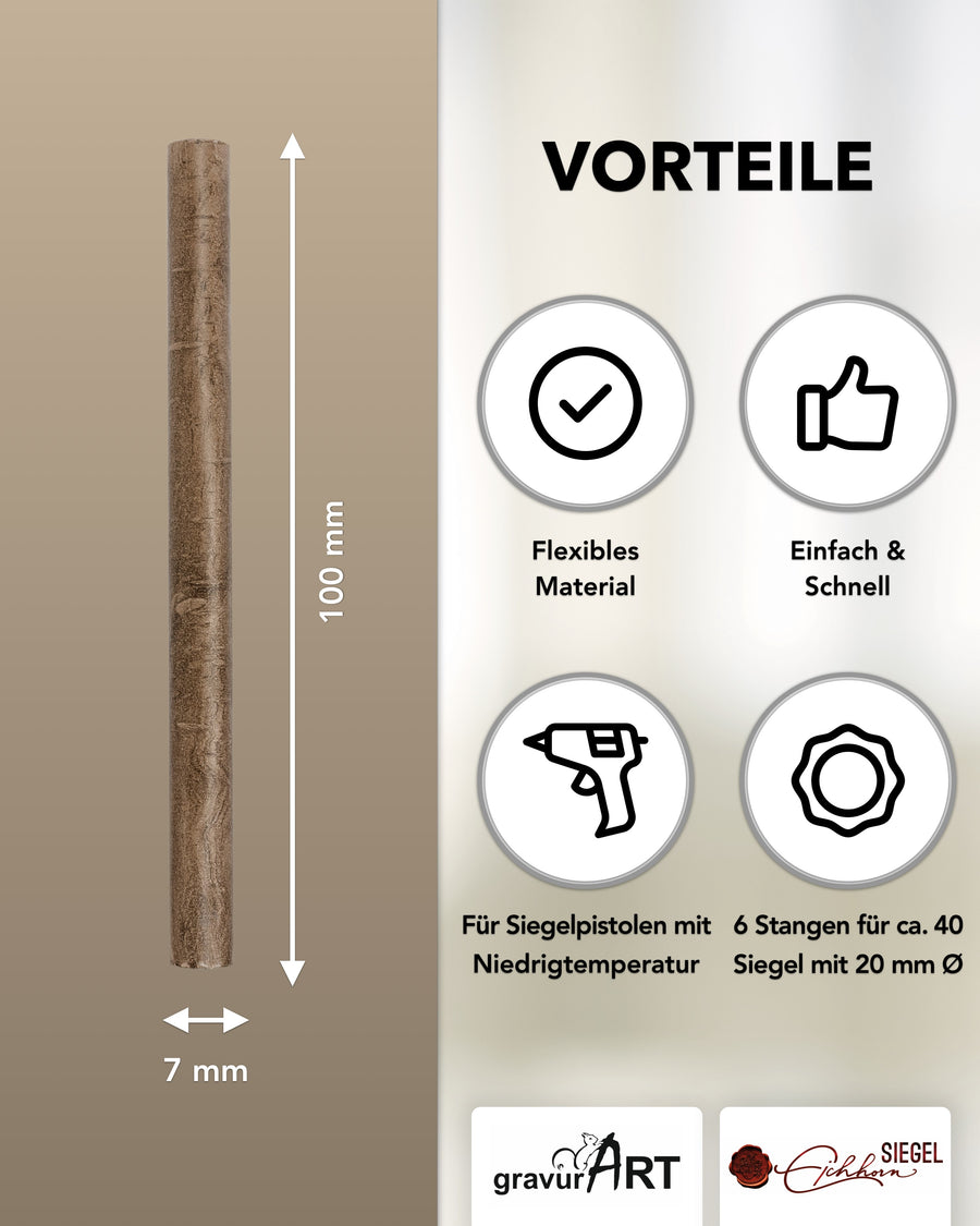 Siegelwachs (flexibel) für Pistole 7 mm, 6-er Pack Schoko-Bronze