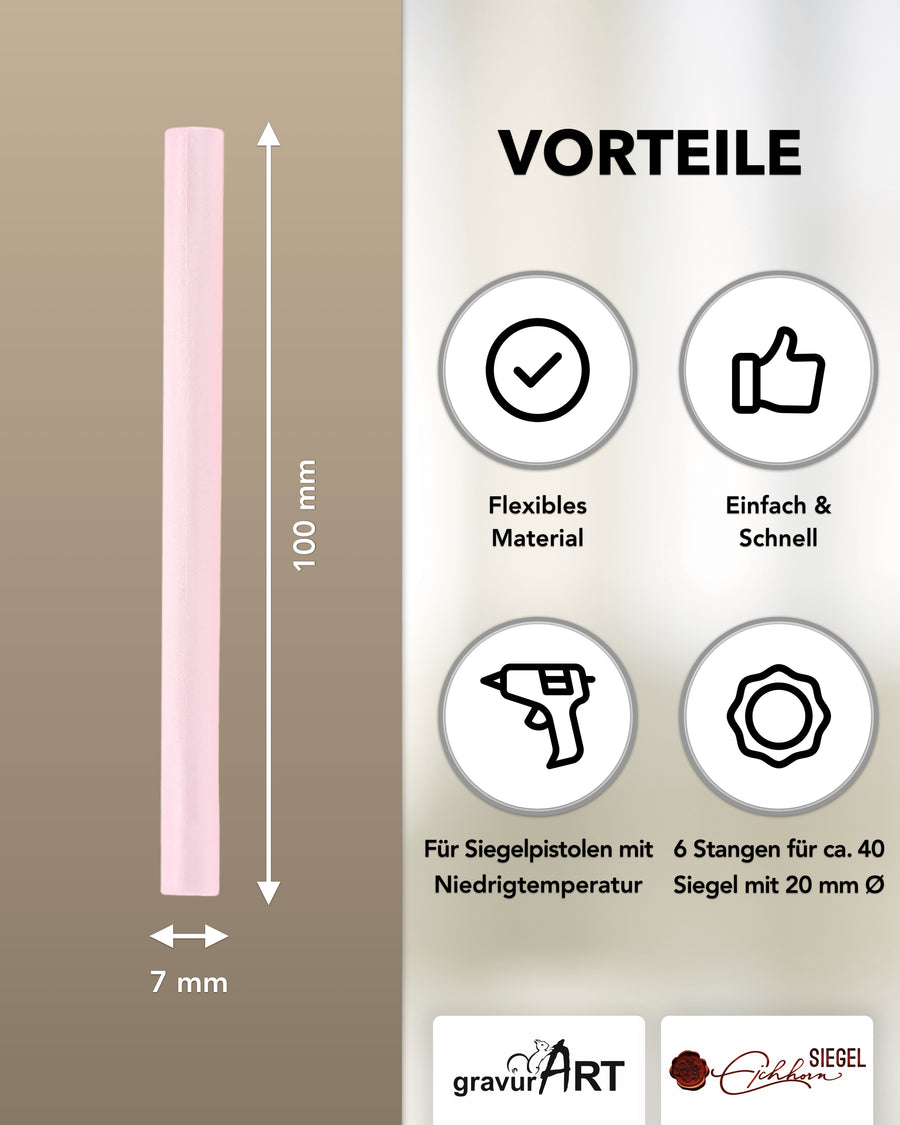 Siegelwachs (flexibel) für Pistole 7 mm, 6-er Pack Zartrosé