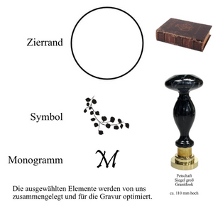 Siegelset Premium Gravur Symbol und Monogramm 2 oder 3 Buchstaben
