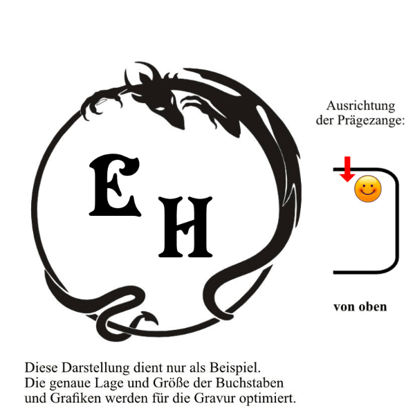 Tischprägezange 05 rund Monogramm 2 Buchstaben und Zierrand