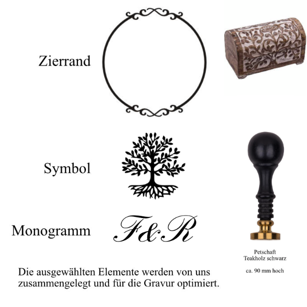 Siegelset Classic Gravur Symbol und Monogramm 2 oder 3 Buchstaben