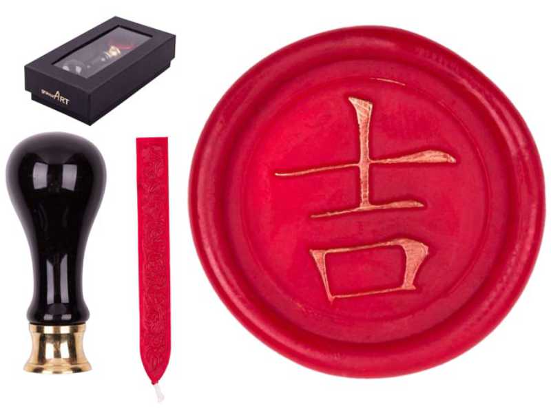 Siegelset Rimini Motiv "Glück" (chinesisches Zeichen) inkl. Siegelwachs Rot