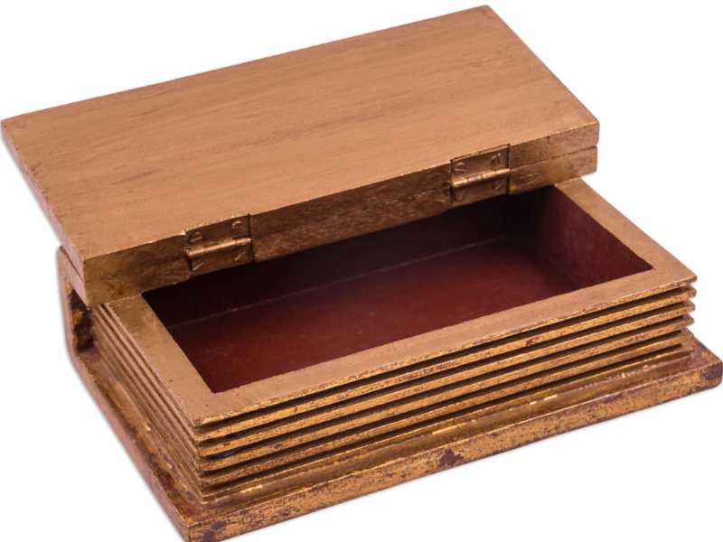 Buchbox "Antiqua Gold" aus Massivholz, Luxus-Geschenkschatulle 21x12x6cm