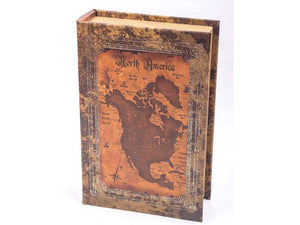 Buchbox "Landkarte groß" im Leder-Look, Schatzkiste im Vintage-Stil 27x18x7cm