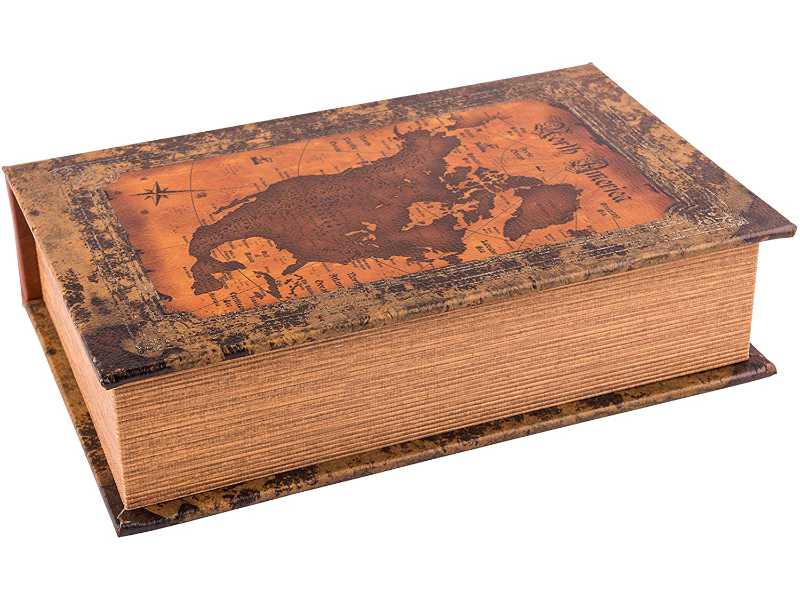 Buchbox "Landkarte groß" im Leder-Look, Schatzkiste im Vintage-Stil 27x18x7cm