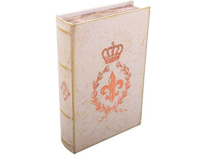 Buchbox "Fleur de Lis" aus weichem Lederimitat, Farbe Creme, mit Kupferprägung, 24x16x5 cm