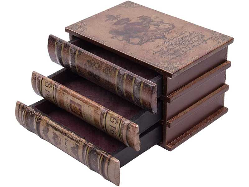 Buchbox Organizer "Wappen" aus weichem Lederimitat, Schatzkiste mit 3 Fächern 20x14x12cm