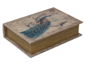 Buchbox "Pfau" aus Holz verkleidet mit Kunstleder
