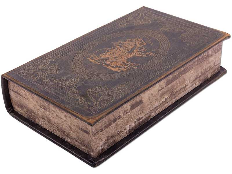 Buchbox "Pirat" groß im Antik-Buchlook aus weichem Lederimitat, Geschenkschatulle 27x17x6cm