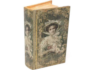 Buchbox "Romance" klein im Antik-Buchlook aus weichem Lederimitat, Geschenkschatulle 21x12x5cm