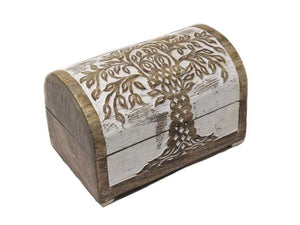 Holzbox "Baum des Lebens, Design 2" weiß aus massivem Mangoholz, verschiedene Größen