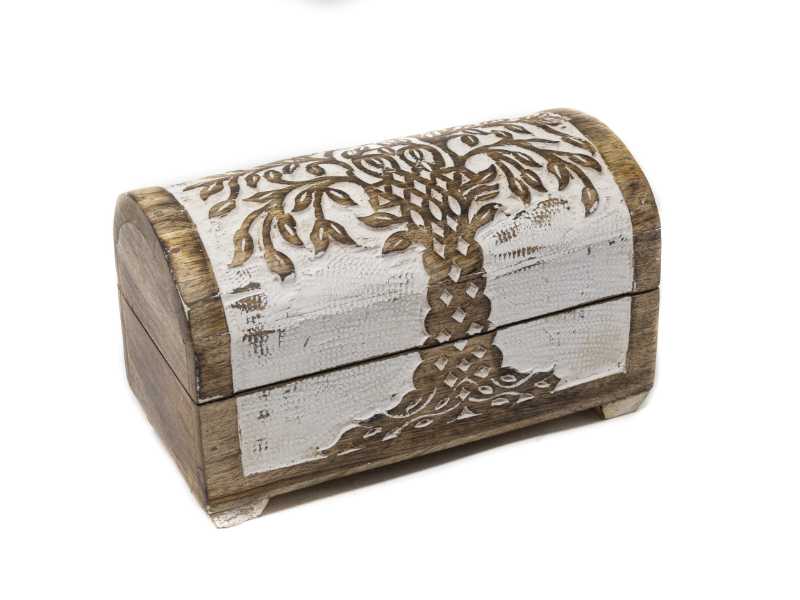 Holzbox "Baum des Lebens, Design 2" weiß aus massivem Mangoholz, verschiedene Größen