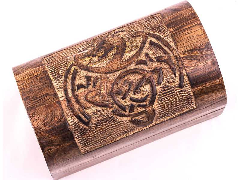 Holzbox "Drache" Geschenkbox aus massivem Holz mit Symbol 15x8x8cm