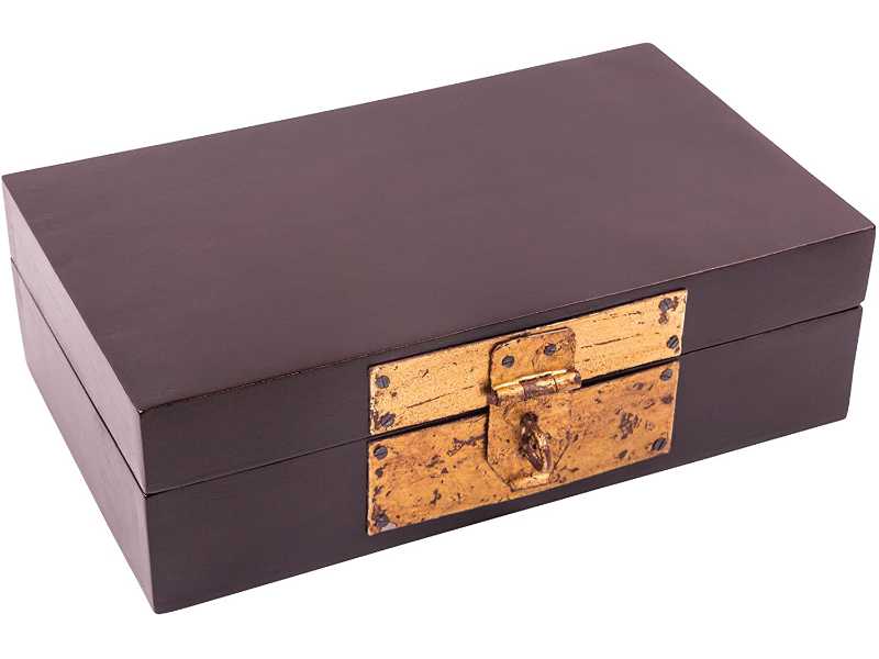 Luxus-Holzbox "Nostalgie" edle Truhe aus Massivholz, schwarz lackiert, Beschläge Antik-Gold, 26x16x8cm