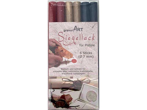 Siegellack (brechbar) für Pistole 7 mm, 6-er Pack Bordeaux, Gold, Dunkelblau