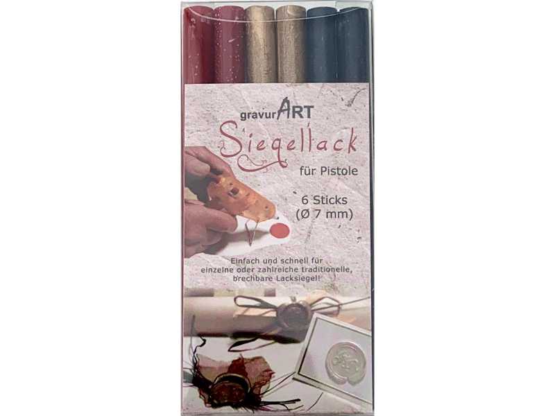 Siegellack (brechbar) für Pistole 7 mm, 6-er Pack Bordeaux, Gold, Dunkelblau