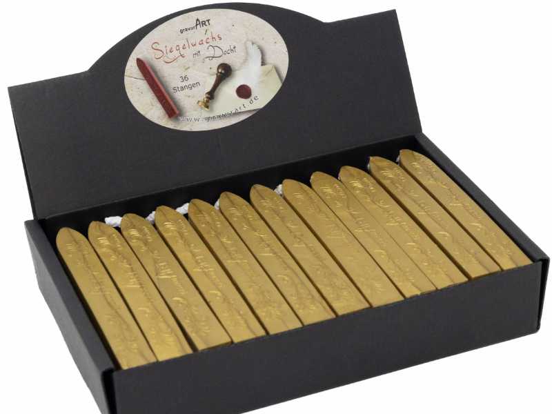 Siegelwachs (flexibel) mit Docht, 36-er Pack Brass