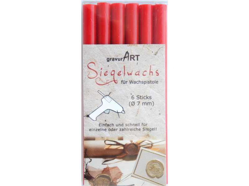 Siegelwachs (flexibel) für Pistole 7 mm, 6-er Pack Leuchtend Rot